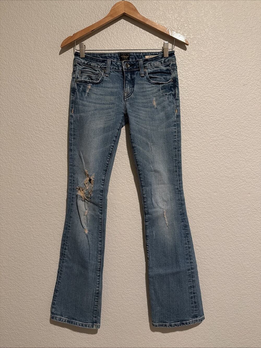 Anoname Joelle Boot Cut Jeans Blue Denim Distressed Low Rise 90 Y2K Stretch 26